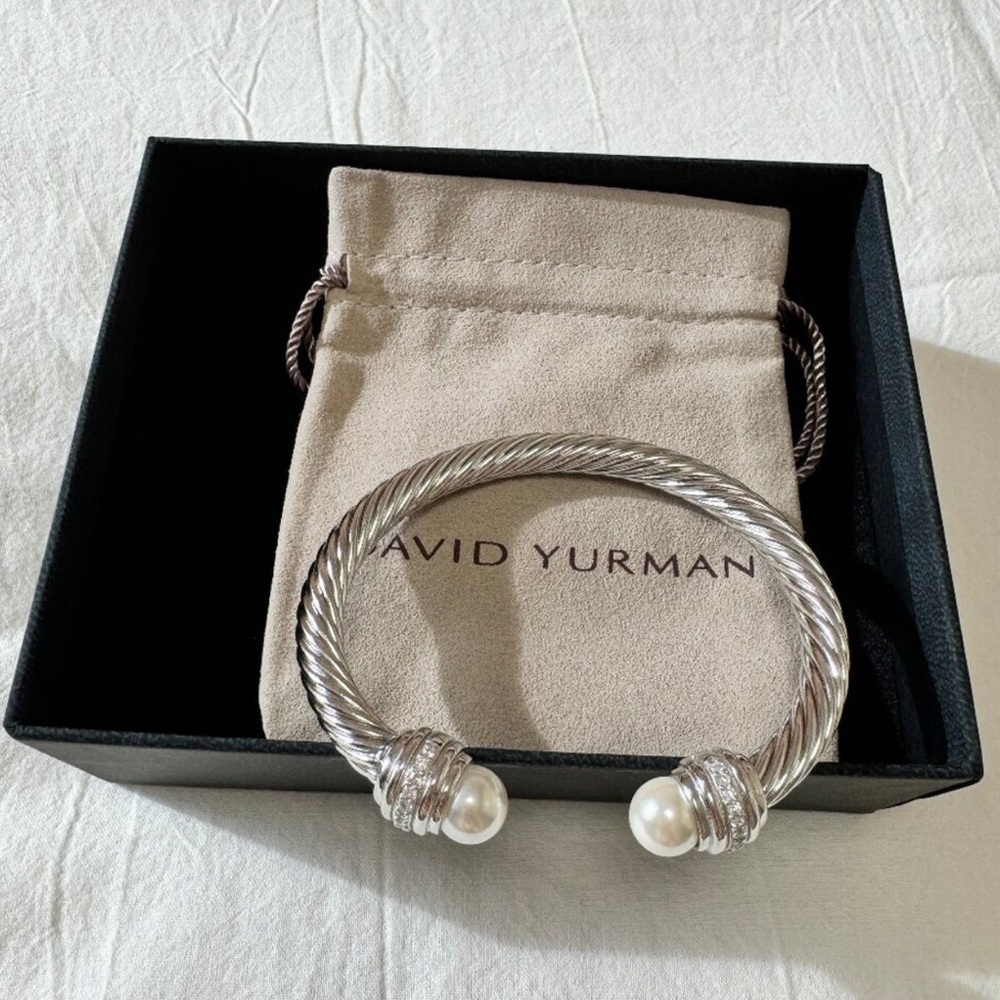 David Yurman Silver Bracelet with Pearl Accents 7mm